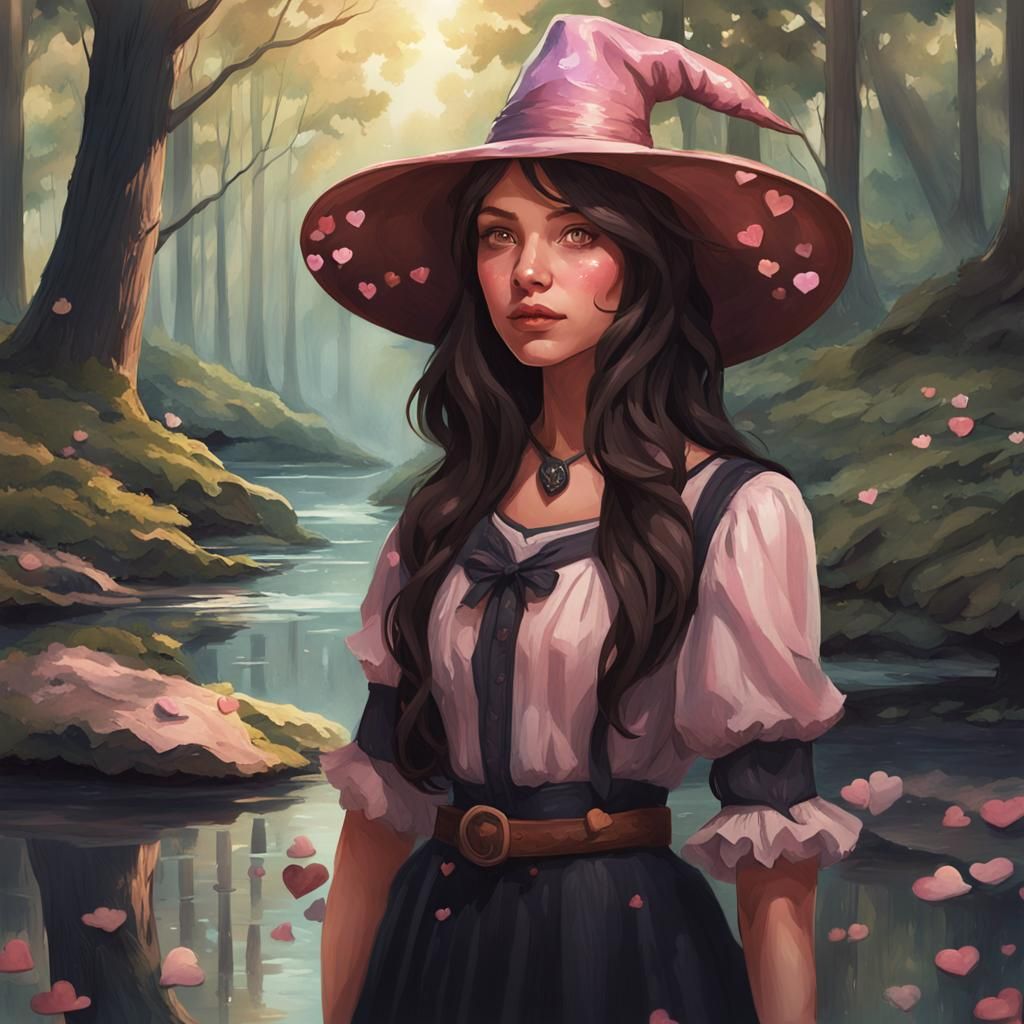 Tan Skinned Girl with Witch Hat in Watercolour