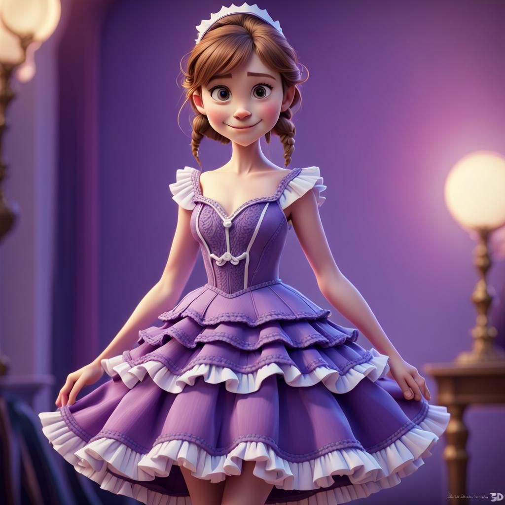 Anna in Purple Dress: 3D Digital Art