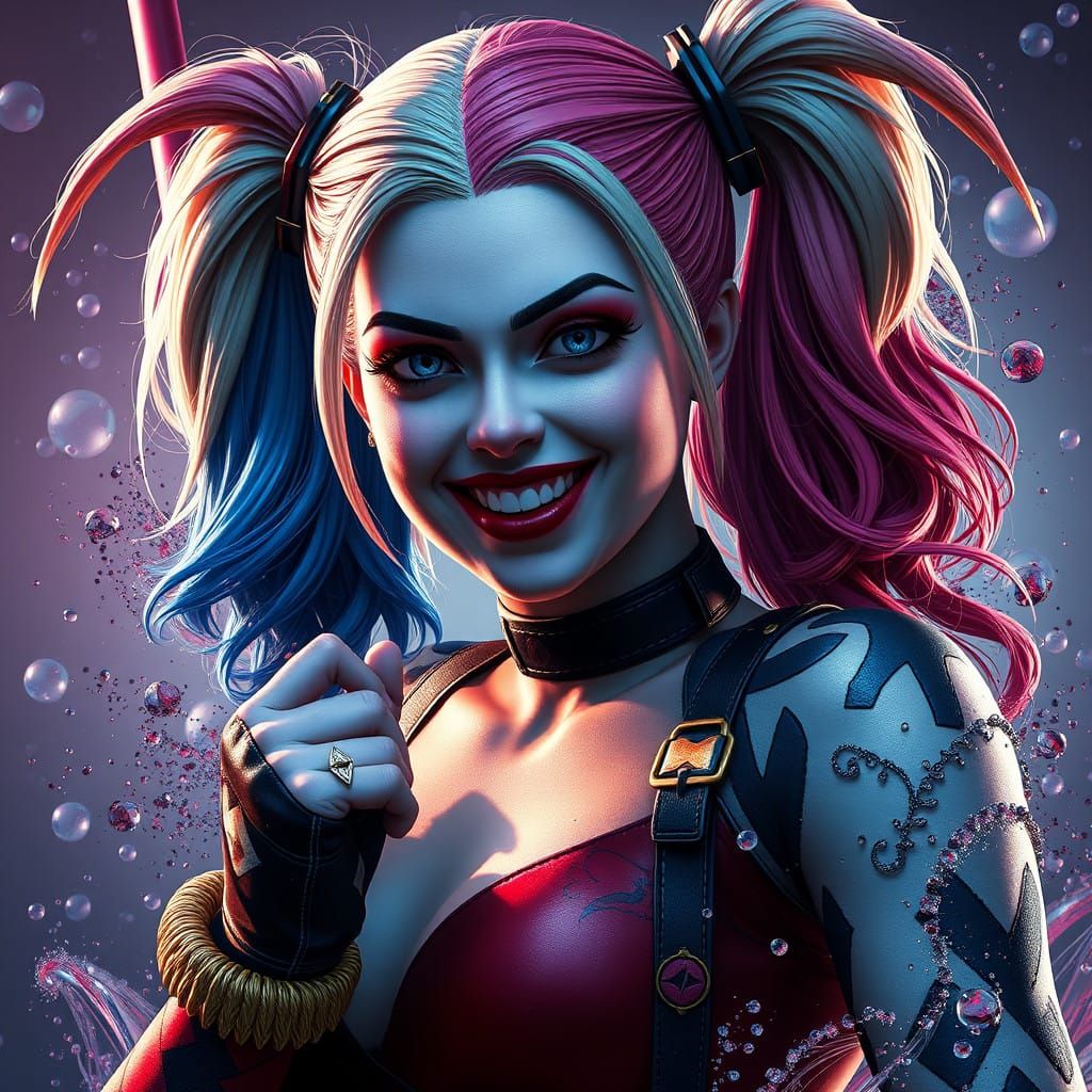 Fantastical Harley Quinn in Vibrant Colors