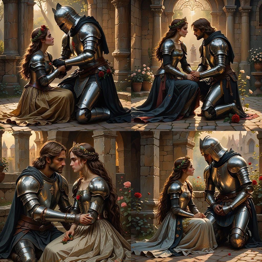 Medieval Knight Bows to His Princess in a Tender Moment