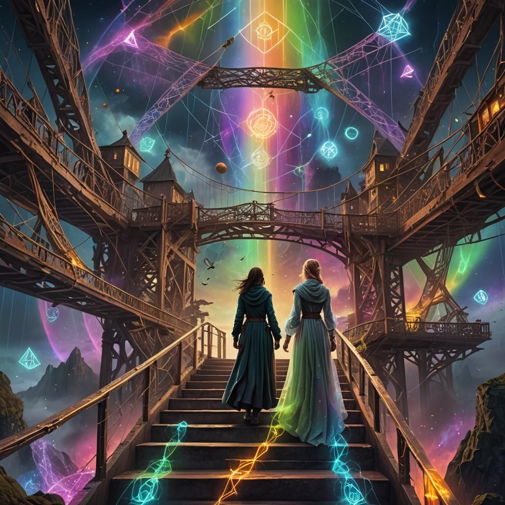 Mystical Veiled Woman in Rainbow Galaxy Storm