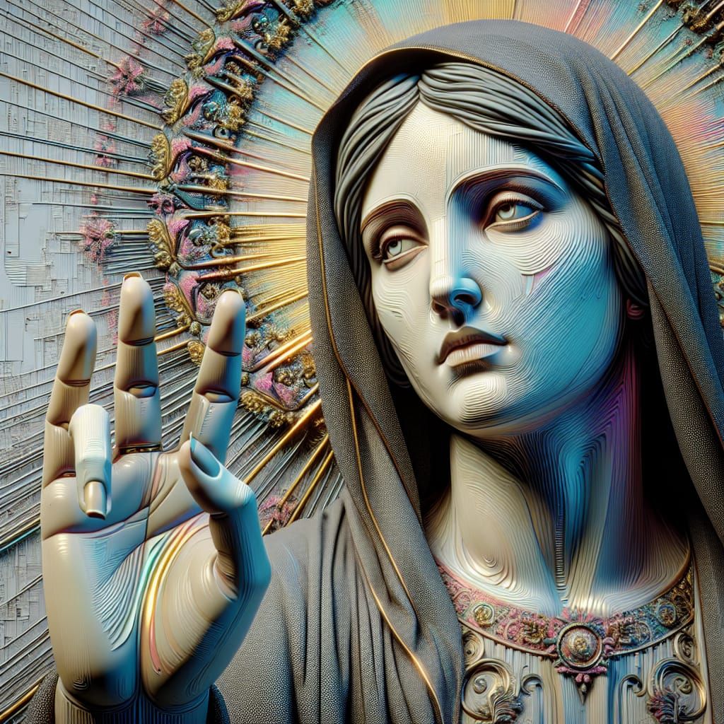 Hyperrealistic Virgin Mary with Symbolic Hand Gesture