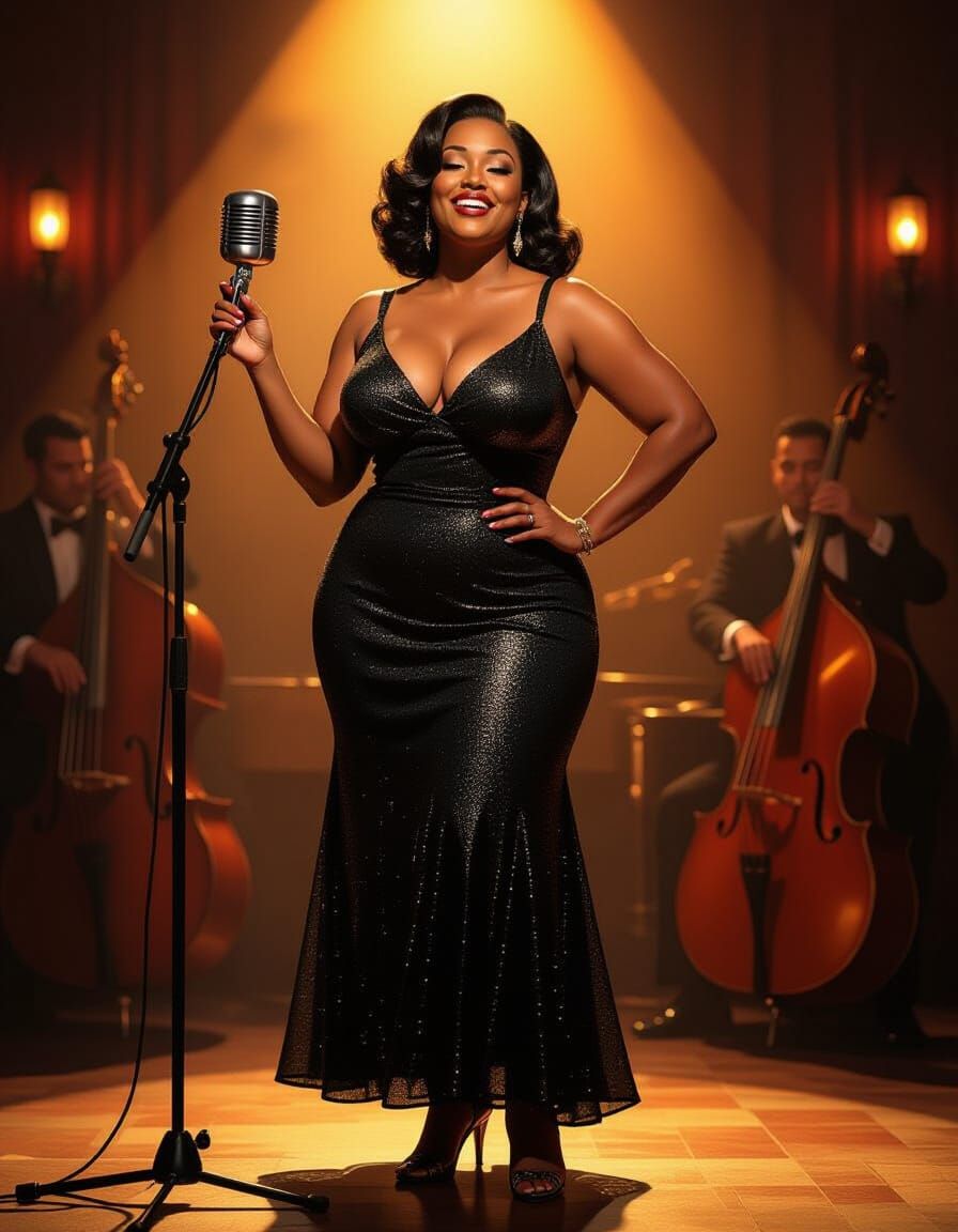 Melting Oil Painting of Woman Singing in Jazz Club