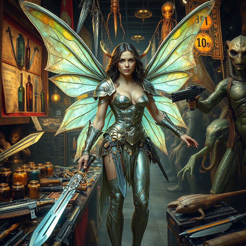Barbarian Fairy Warrior in Alien Market