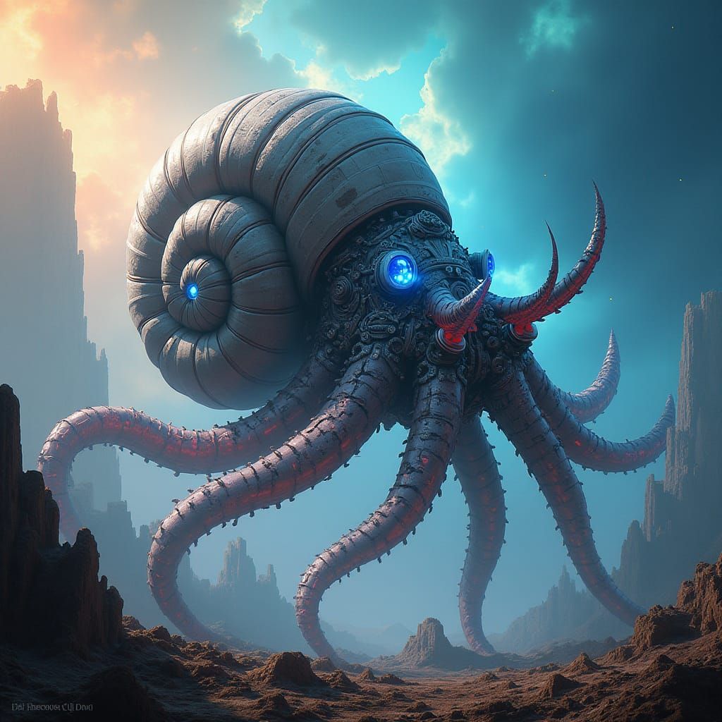 Robotic Nautiloid Squid in Horizon Zero Dawn Style