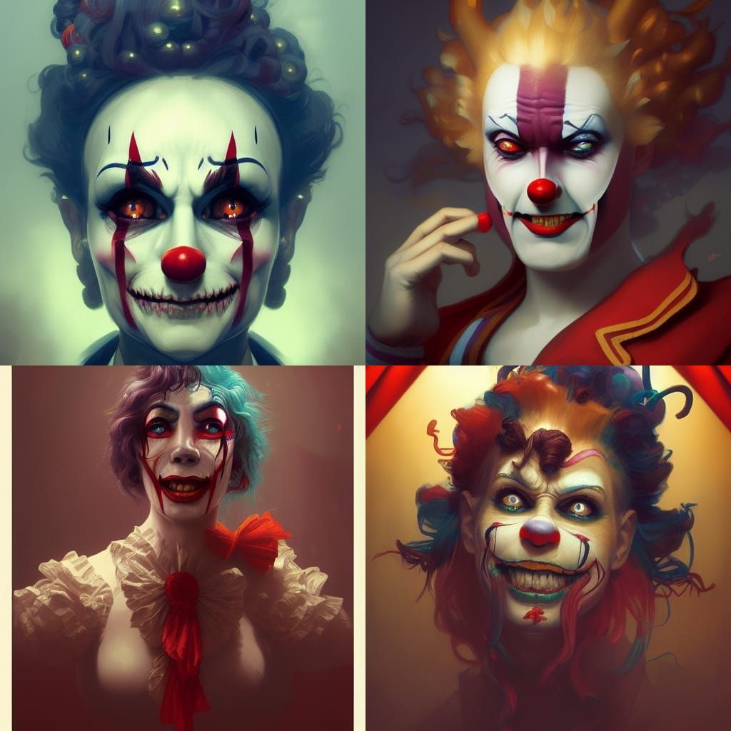 Creepy Circus Clowns Portrait in Hyperdetailed Style