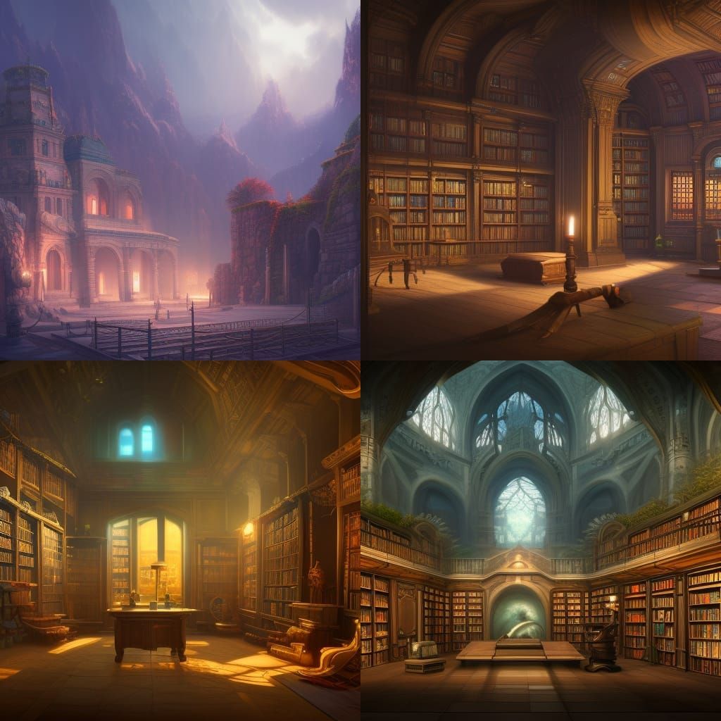 Fantastical Library Interior in Detailed Matte Painting