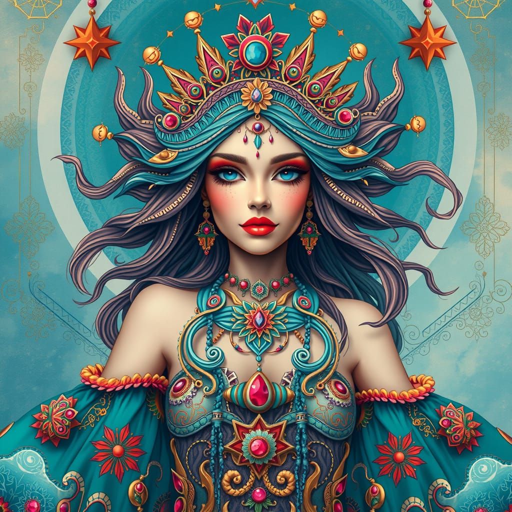 Mystical Sea Princess in Vibrant, Maximalist Style