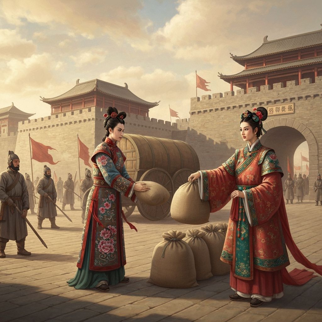 Warrior Queen Overseeing Autumn Grain Distribution