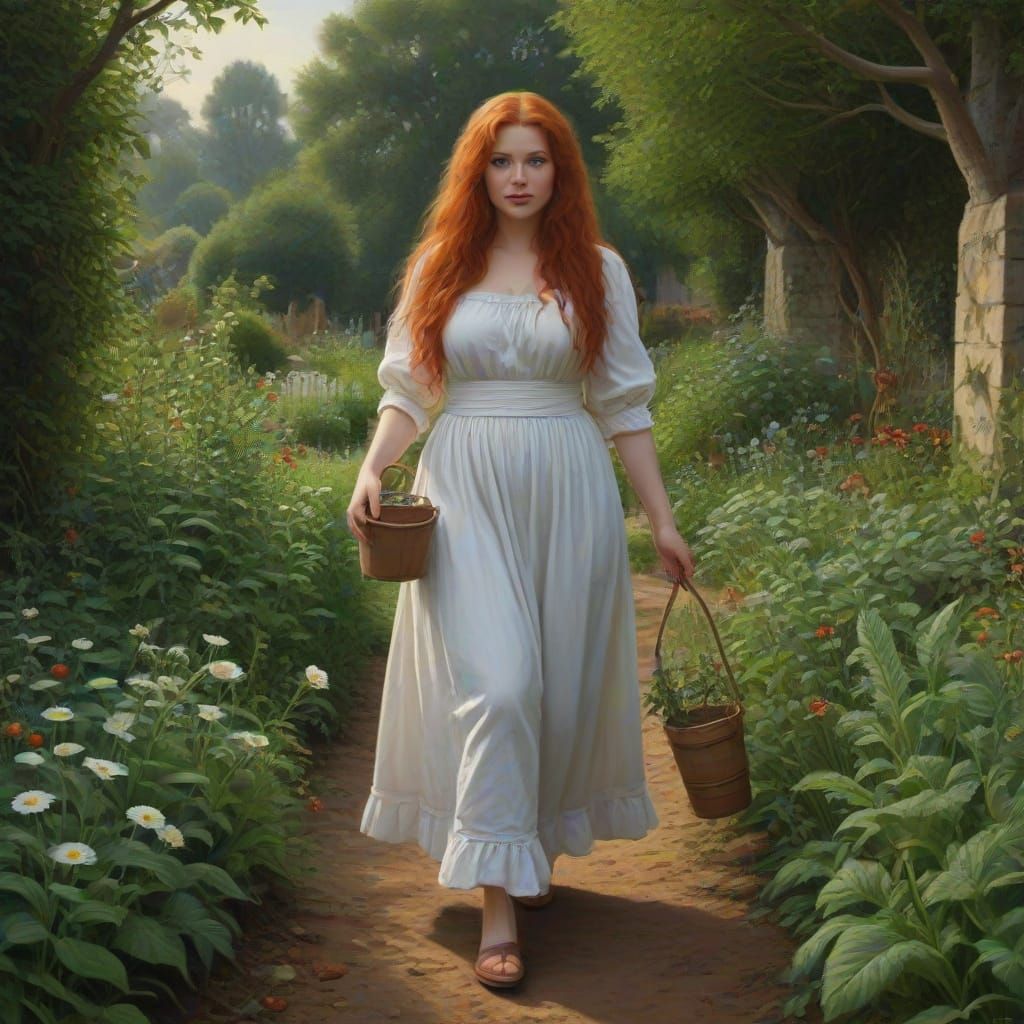 Red Haired Wizard Gathers Herbs for Love Potion