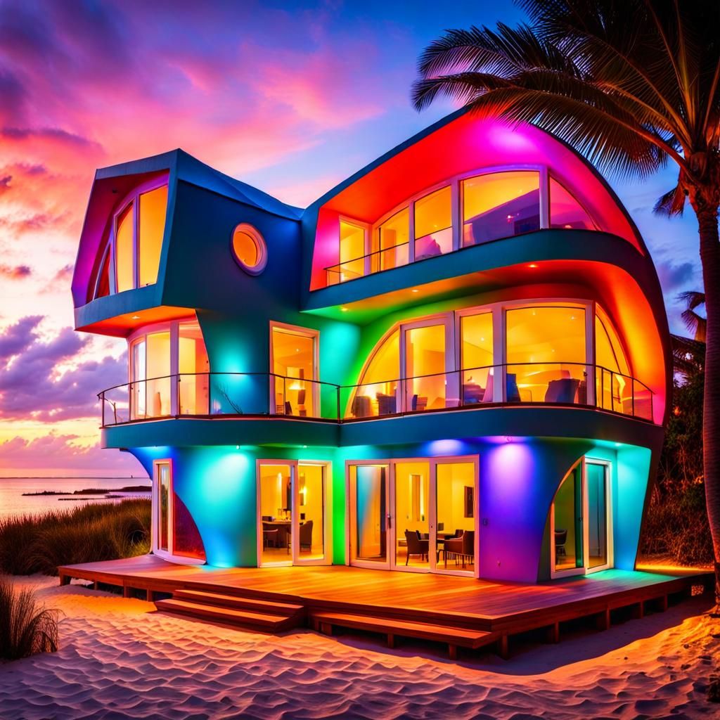 Biomimic Conch Shell Beach House at Evening