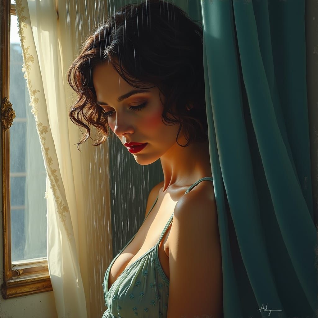 Italian Woman in Gothic Boudoir: Royo-Inspired Oil Painting