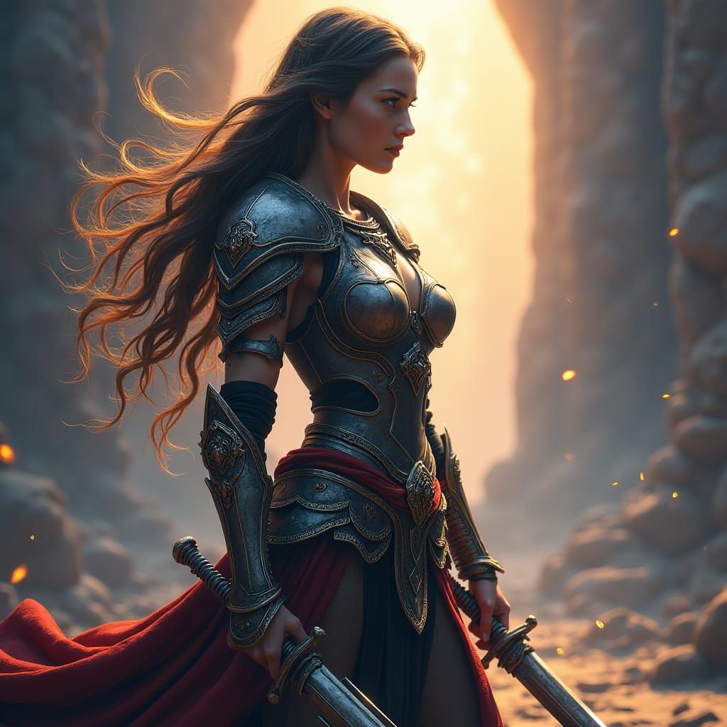 Fantasy Woman Warrior in Mystical Realm Concept Art