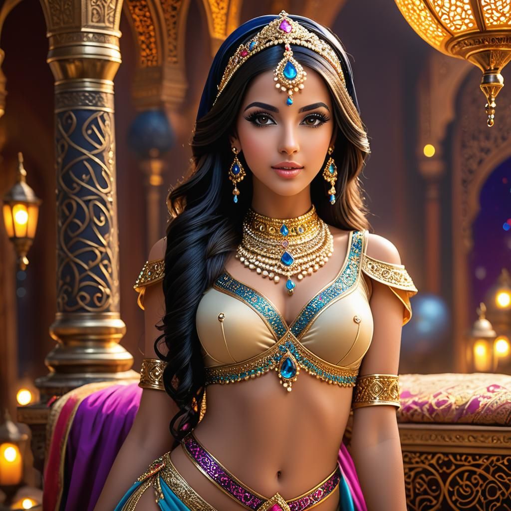 Ornate Arabian Nights Harem Princess in Photo Style