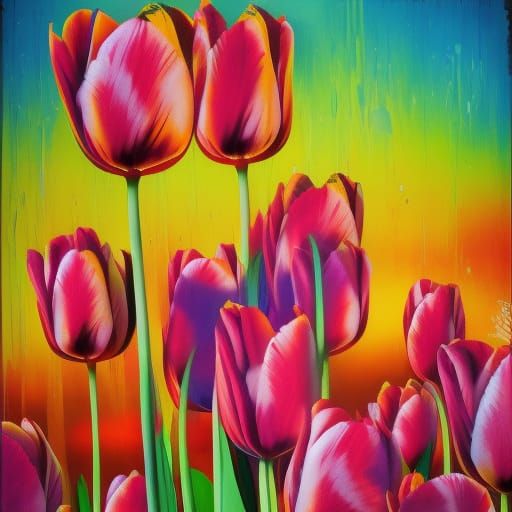 Colorful Graffiti Tulips in Splash Art Style