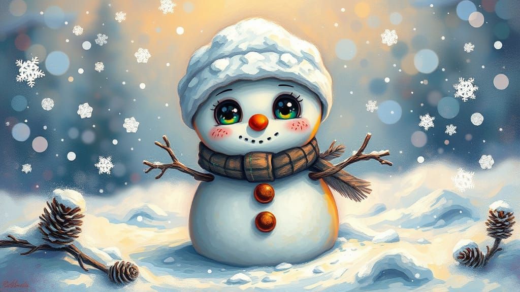 Fantasy Concept Art. Full View. A chibi snowman made of mess...
