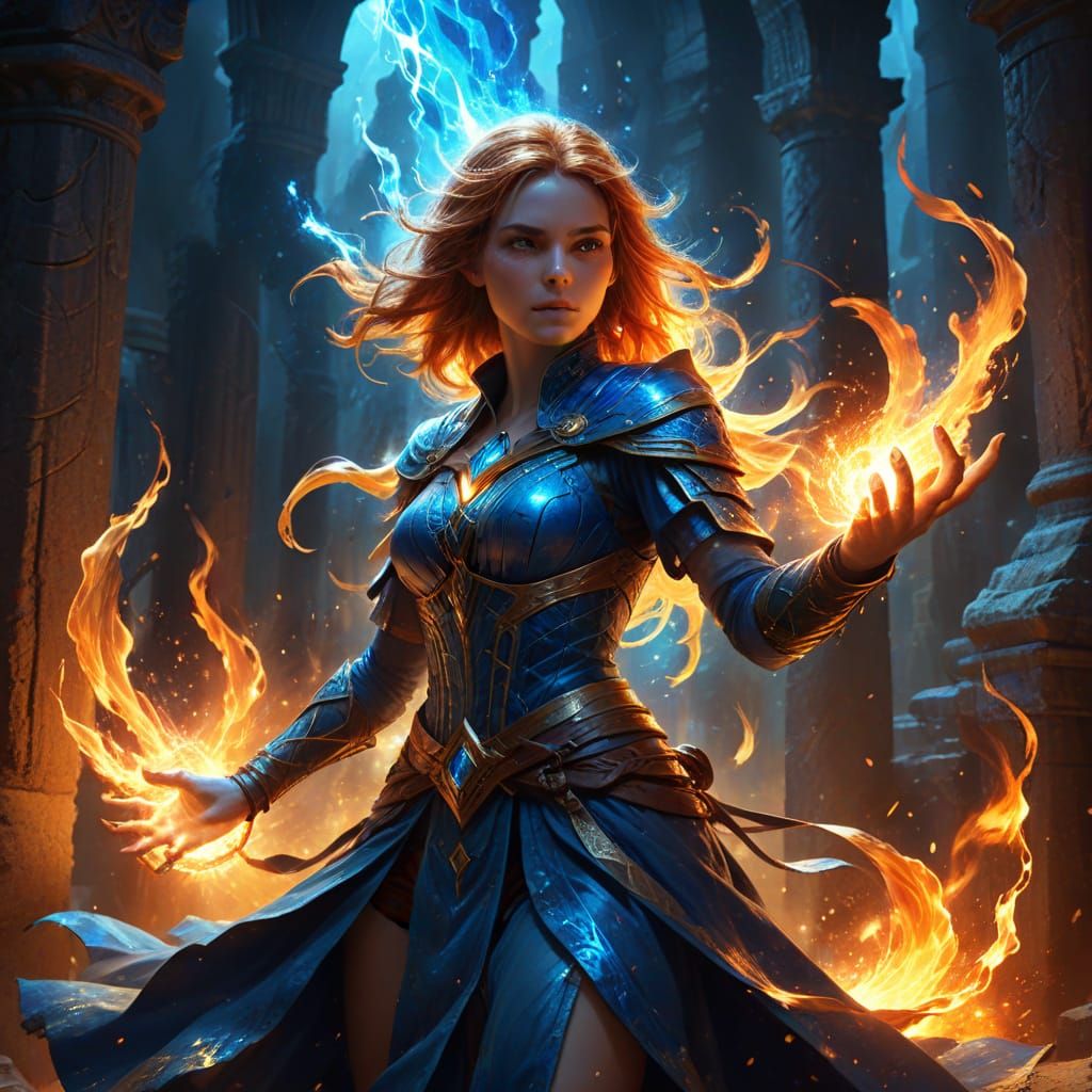 Epic Fantasy Sorceress Unleashes Blazing Magic in Vibrant Di...