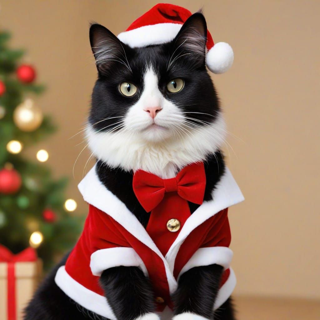Joyful Christmas Kitty in Festive Attire