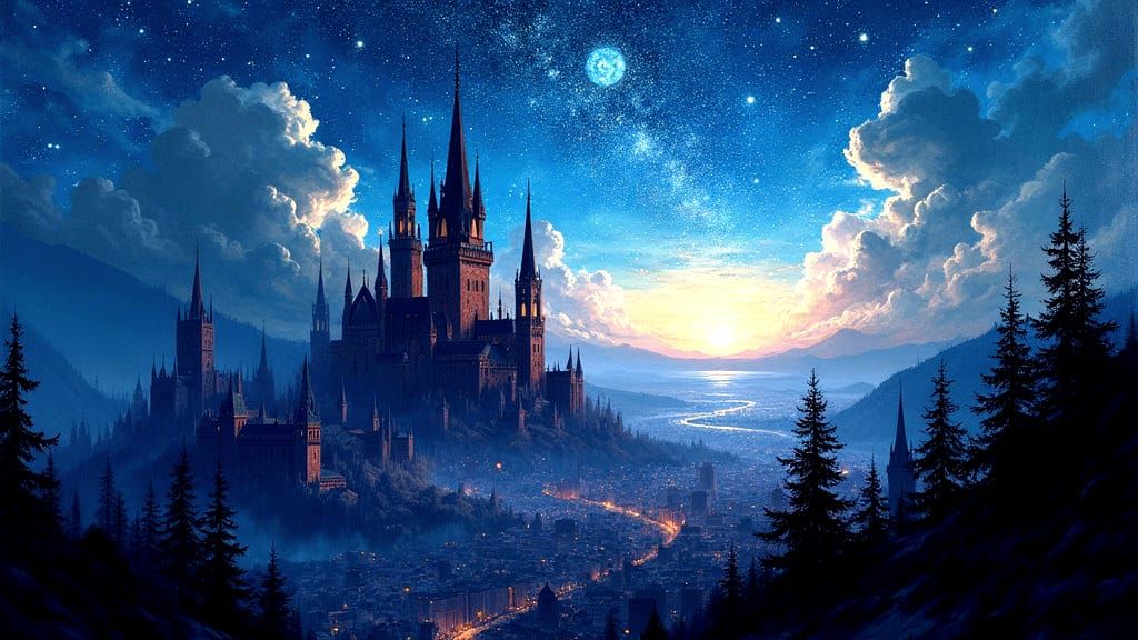 Starry Cityscape Inspired by Van Gogh's Starry Night