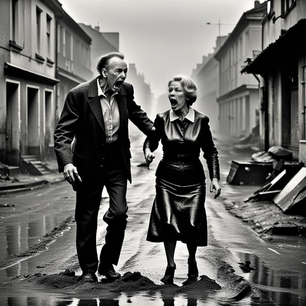 Angry Argument in a Muddy Street, 1960s Photo