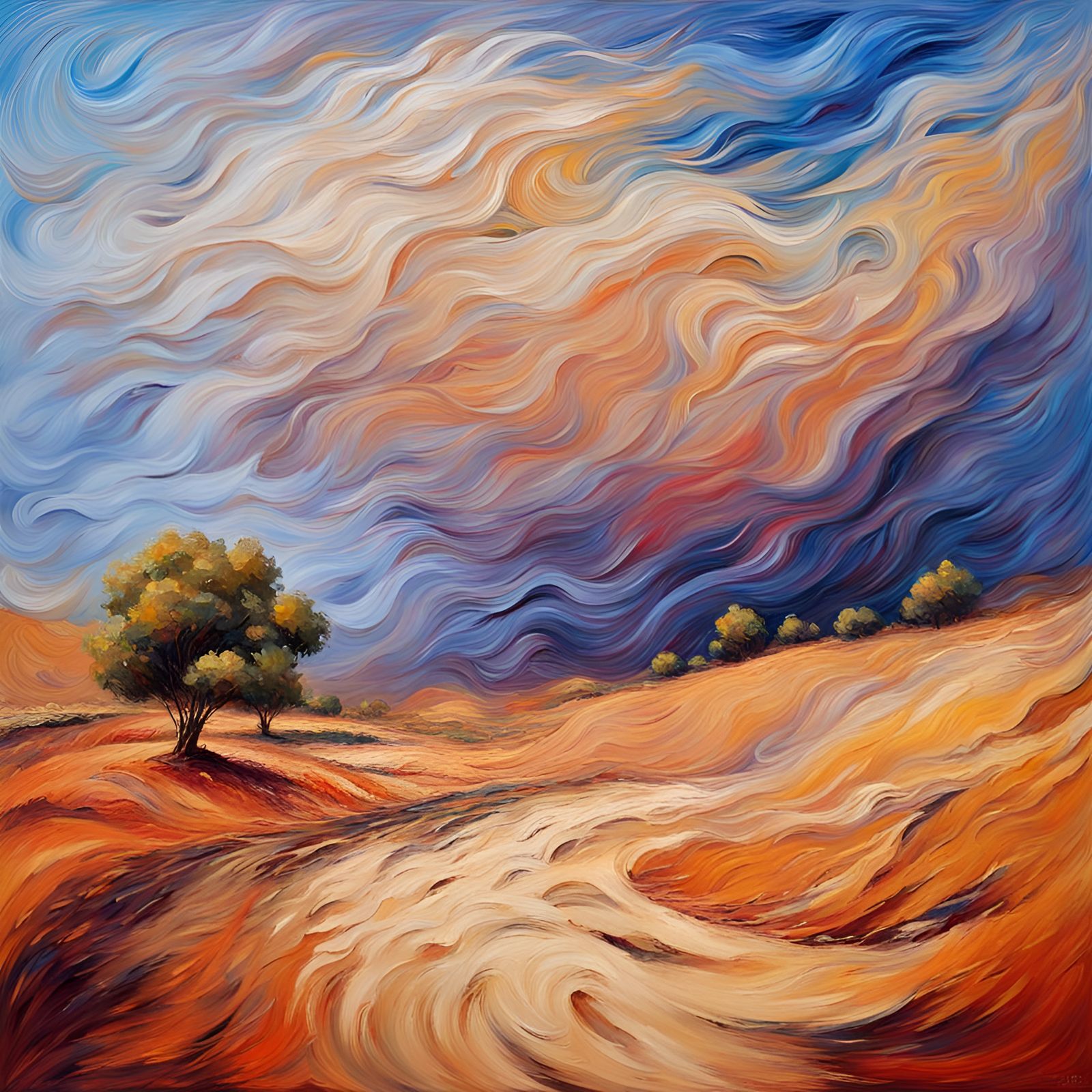 Expressionist Sandstorm in Neo-Impressionist Style
