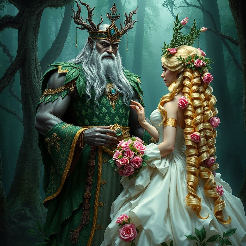 Dark Forest God with Bride in Lush Forest