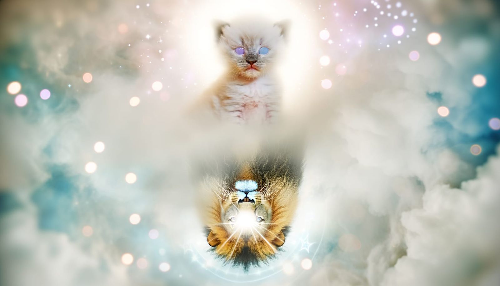 Kitten Reflection: Lion of Courage in Dreamy Light