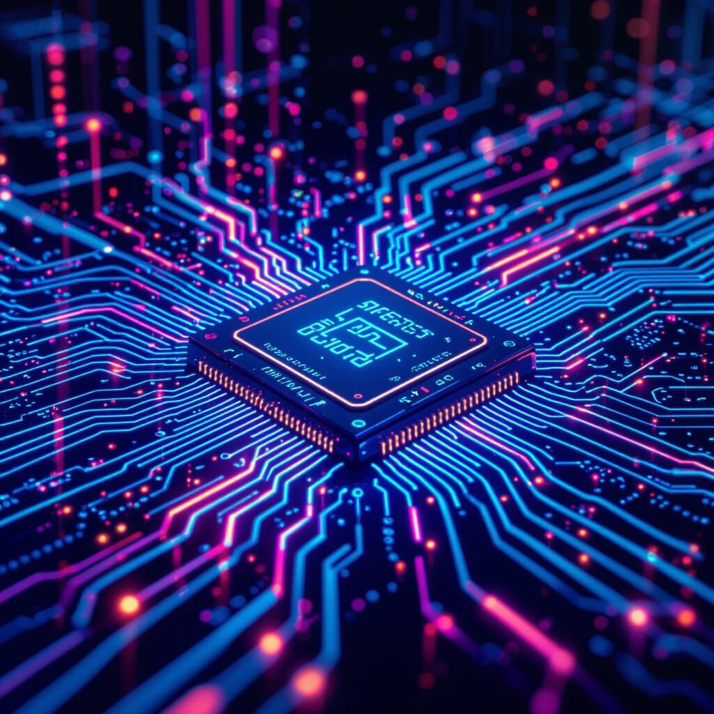 Futuristic Internet Illustration with Glowing Circuits