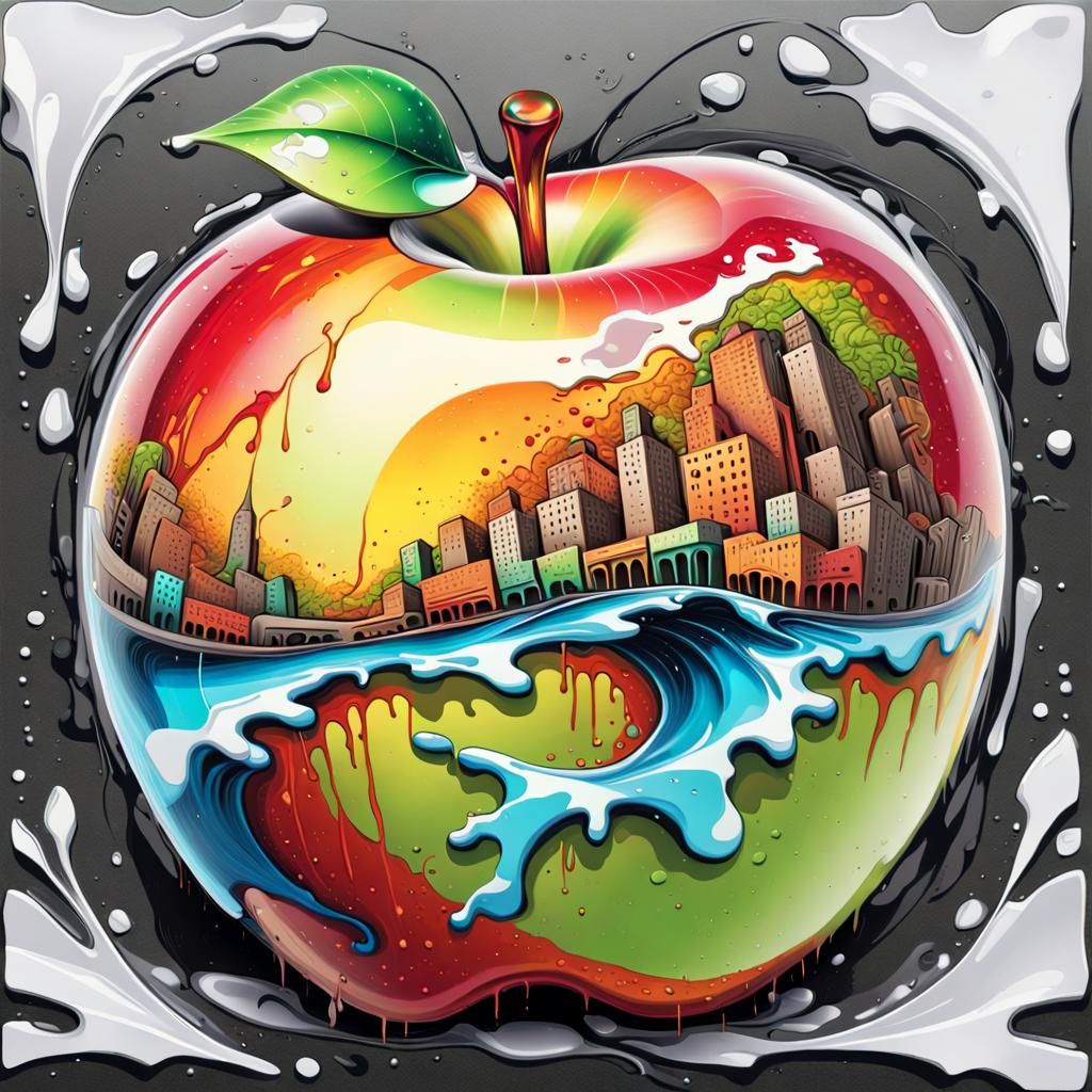 Clear Apple with Map Inside in Graffiti Art