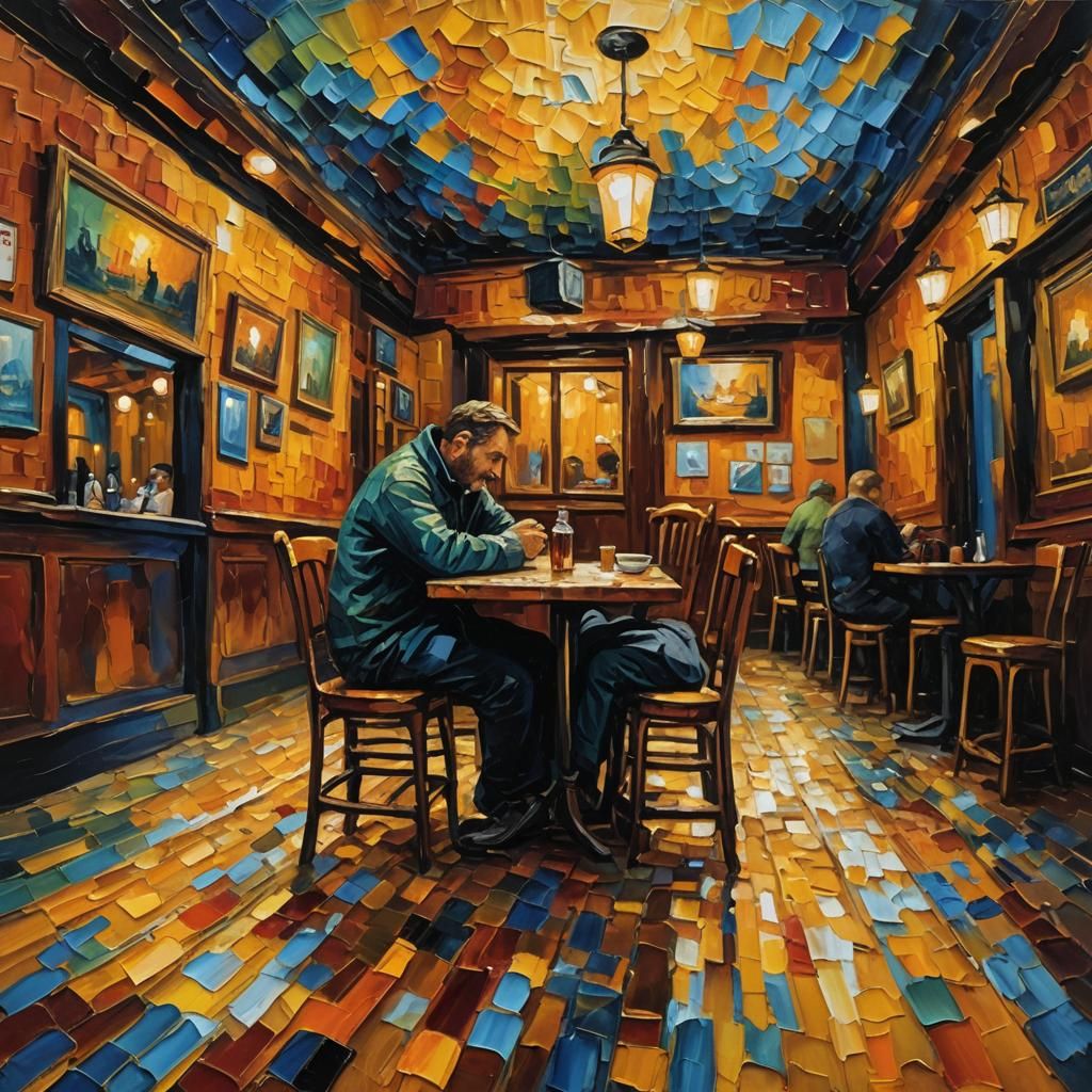 Night Cafe: Vibrant Impasto Oil Painting