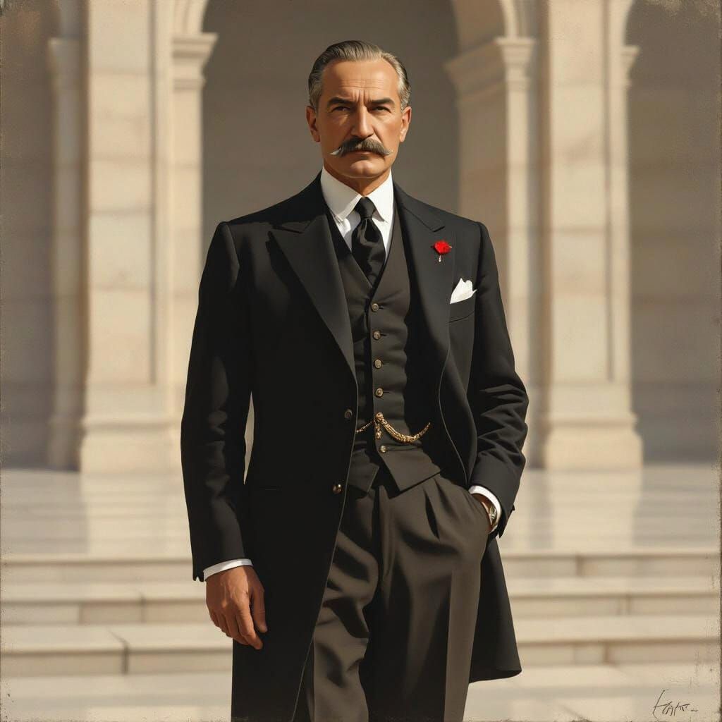 Atatürk at Anıtkabir in Somber Realism Style
