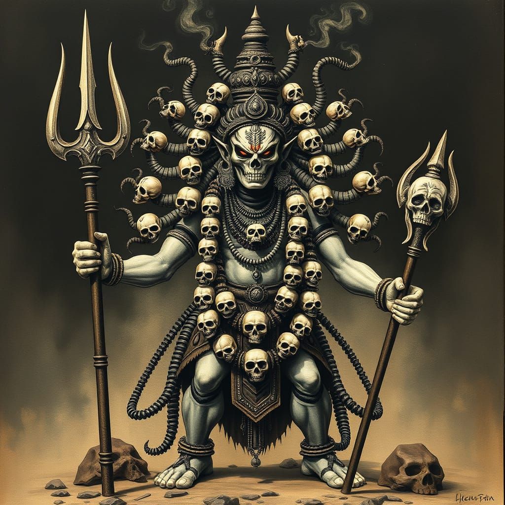 Fierce Lord Shiva Incarnation Kaal Bhairav in Dark Mystical ...