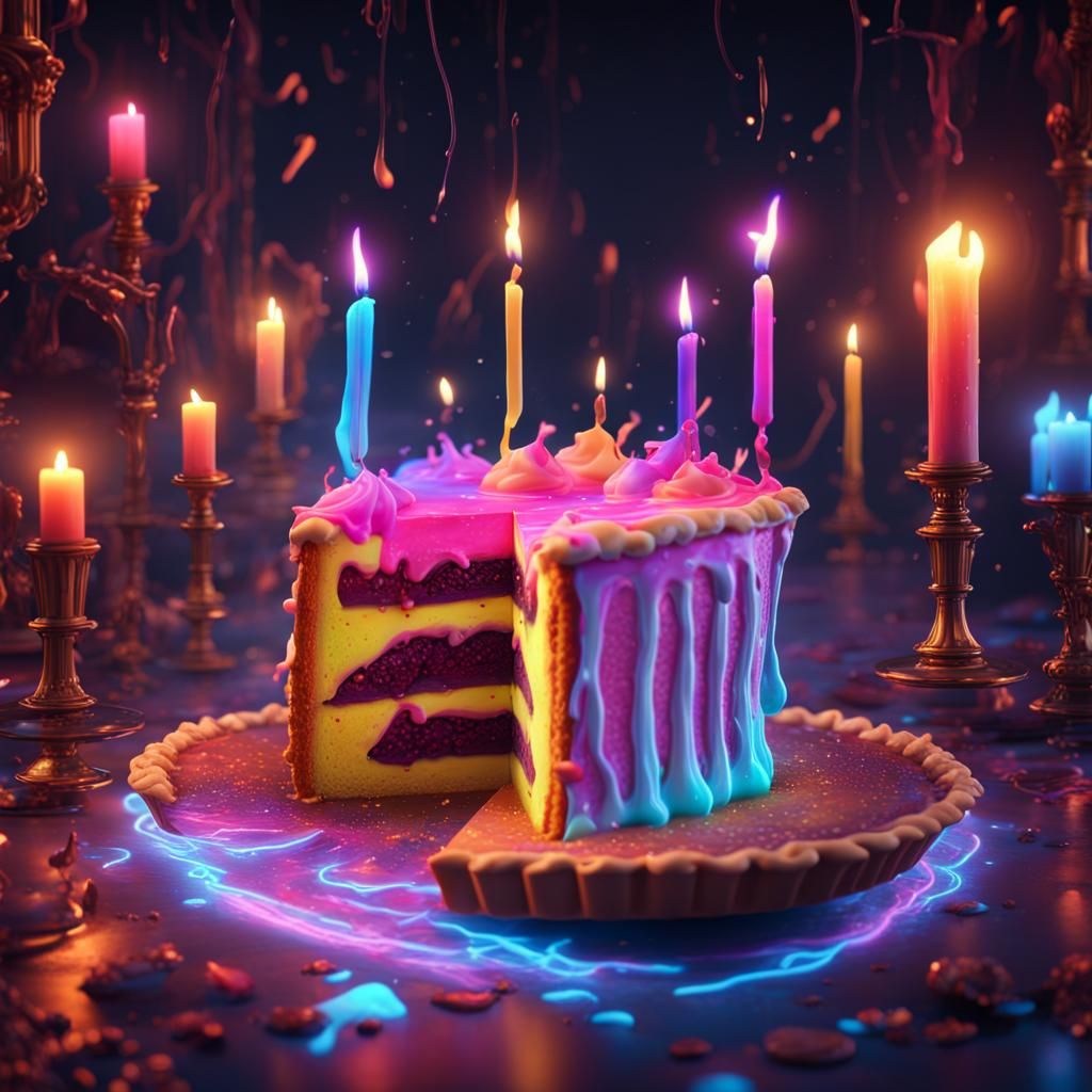Neon Pie with Sparkling Candles: Digital Matte Painting