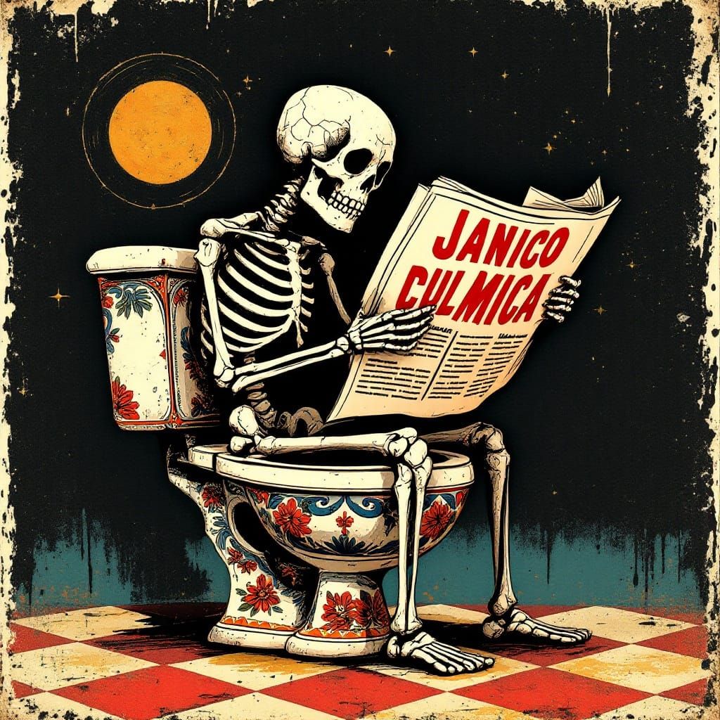 Whimsical Skeleton in Folk Art Style