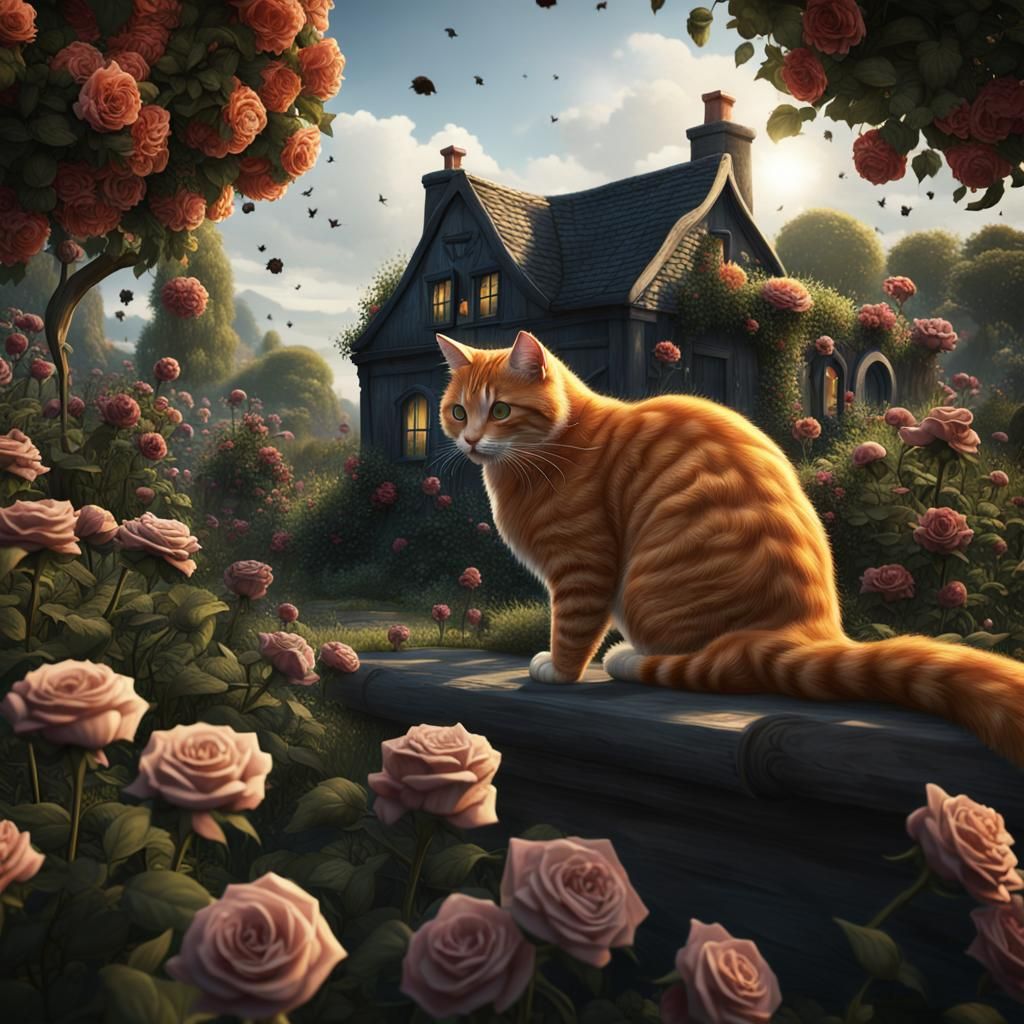 Ginger Cat in Black Rose Garden