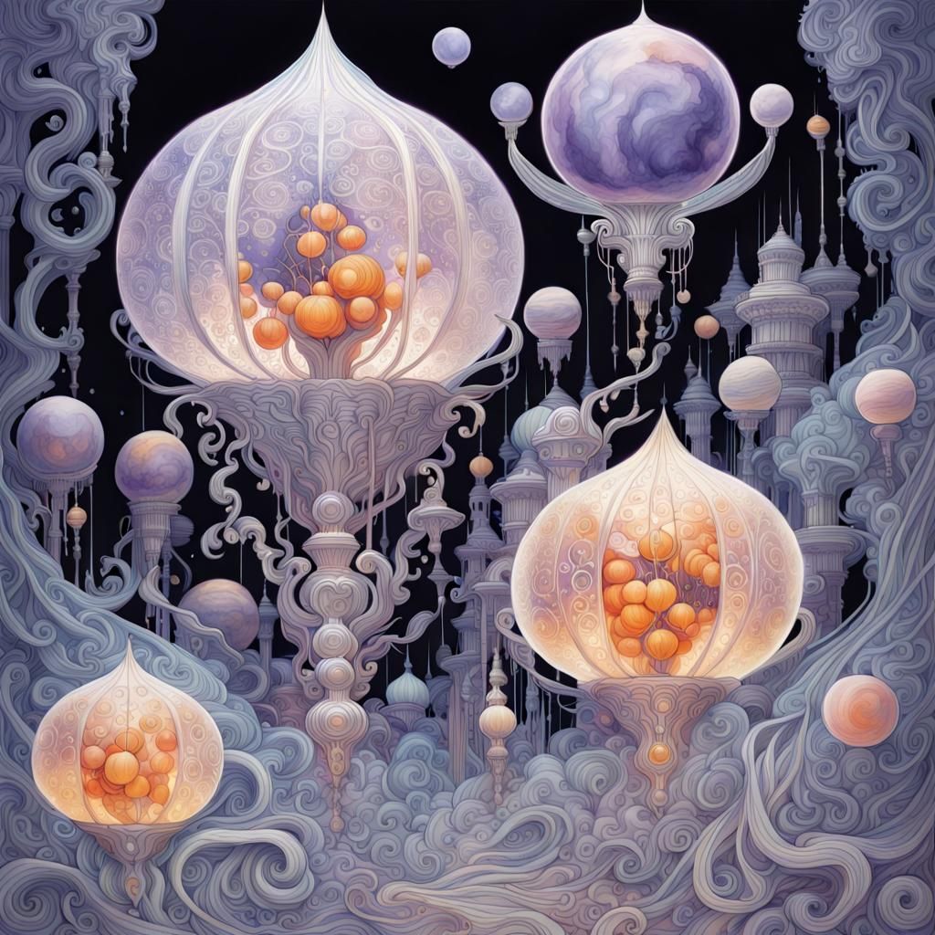 Ethereal Cyberpunk Vision with Transparent Planets