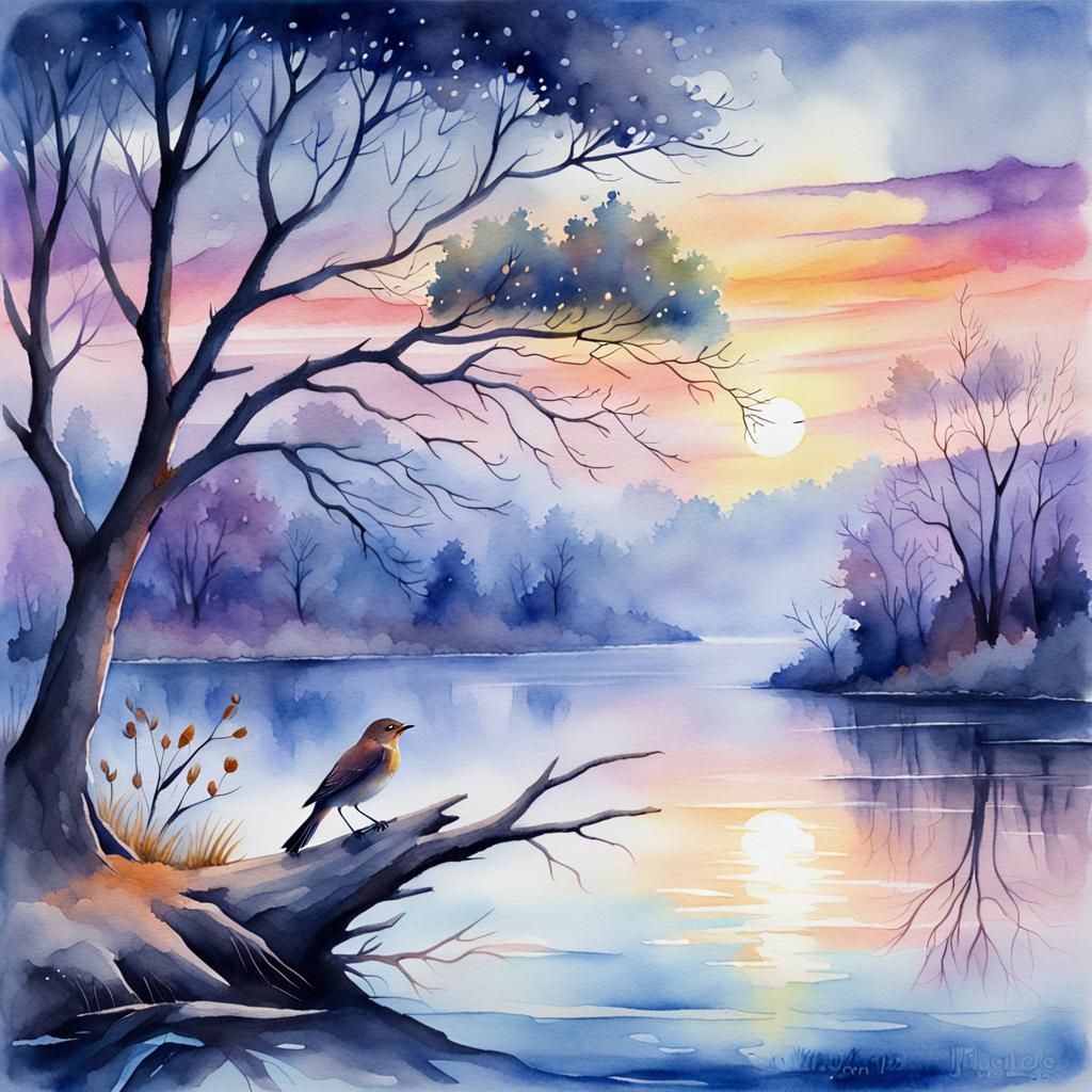 Nightingale's Song: A Fauvist Watercolor Fantasy