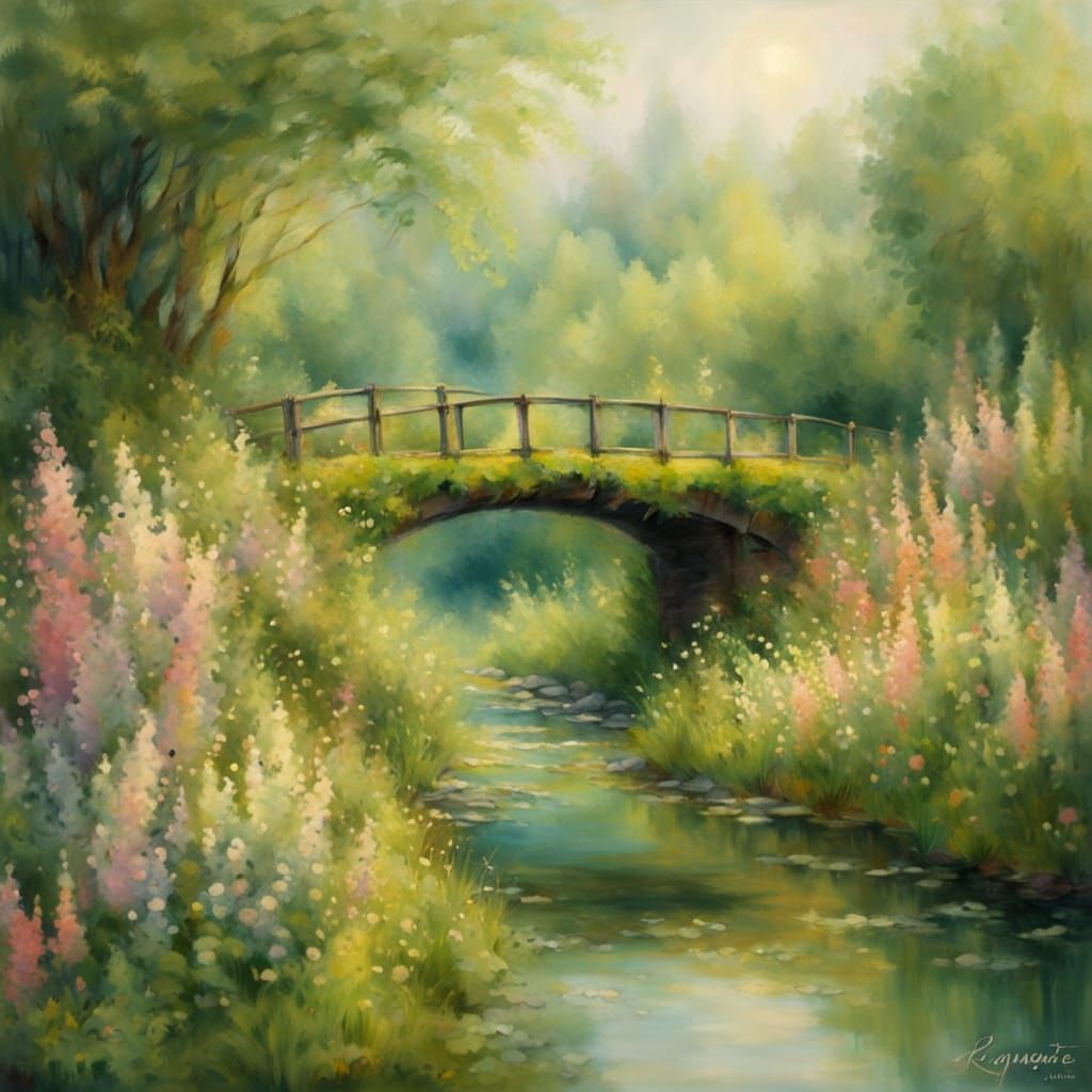 Whimsical Abandoned Bridge in Impressionist Style
