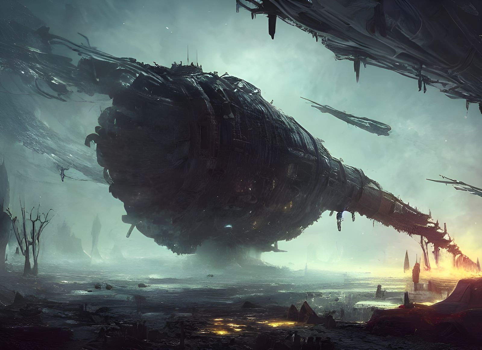 Epic Crashed Spaceship Explosion: Magical Biopunk Horror