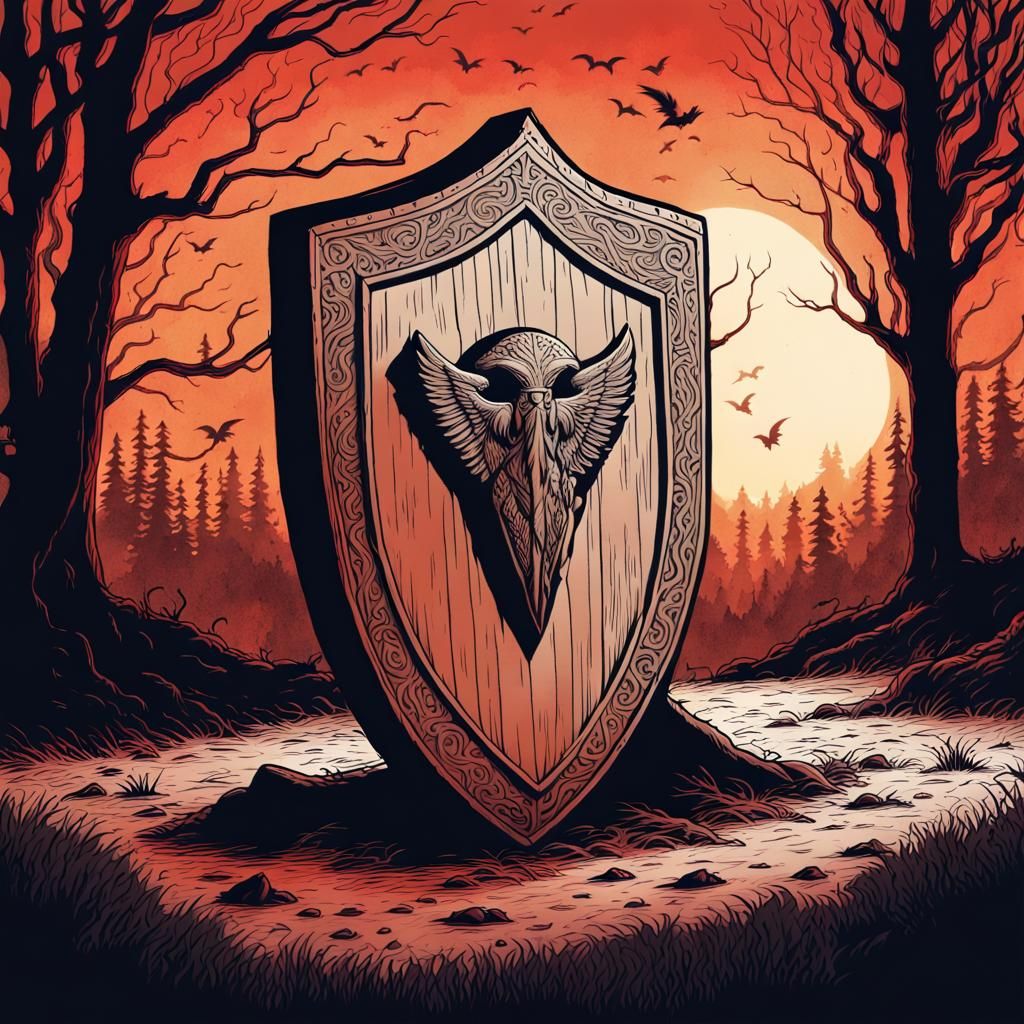 Broken Shield in Duotone Fantasy Illustration