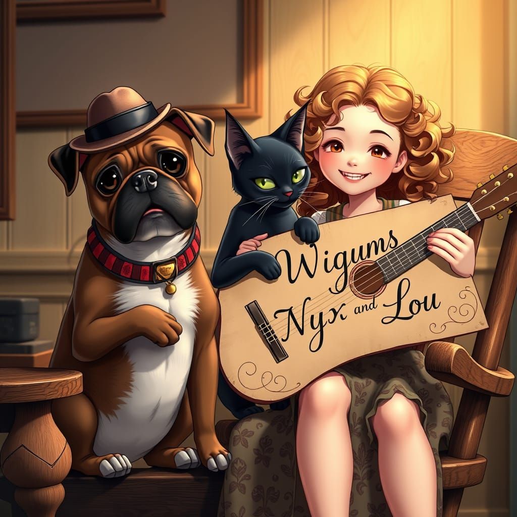 Whimsical Harmonica Trio in Vibrant Anime Style