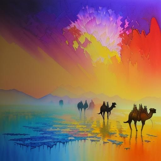 Fantasy Camel Caravan in Watercolour Illustration