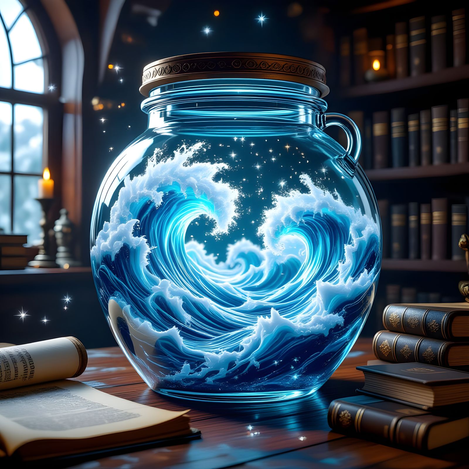Tsunami Waves in 3D Jar with Dynamic Lighting