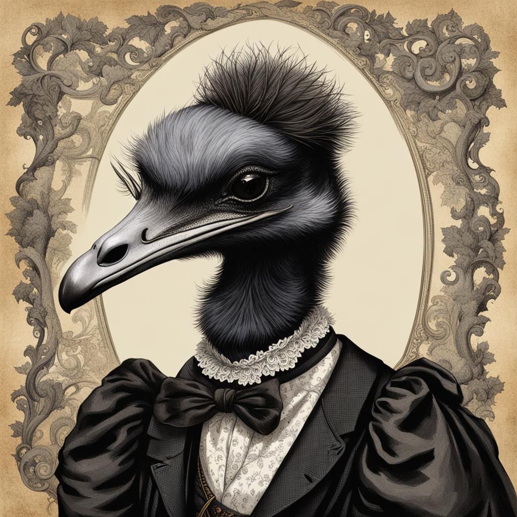 Gothic Emu in Victorian Dress