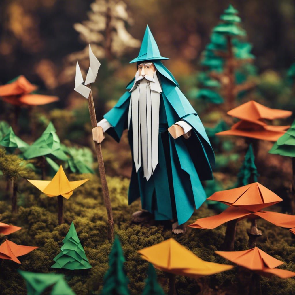Origami Mage Walks in Forest, Papercraft Style