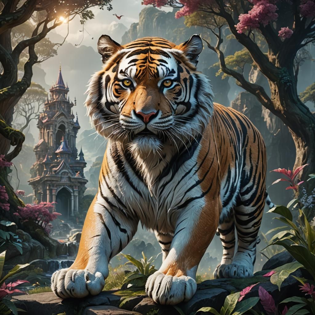 White Tiger and Woman in Fantasy Art