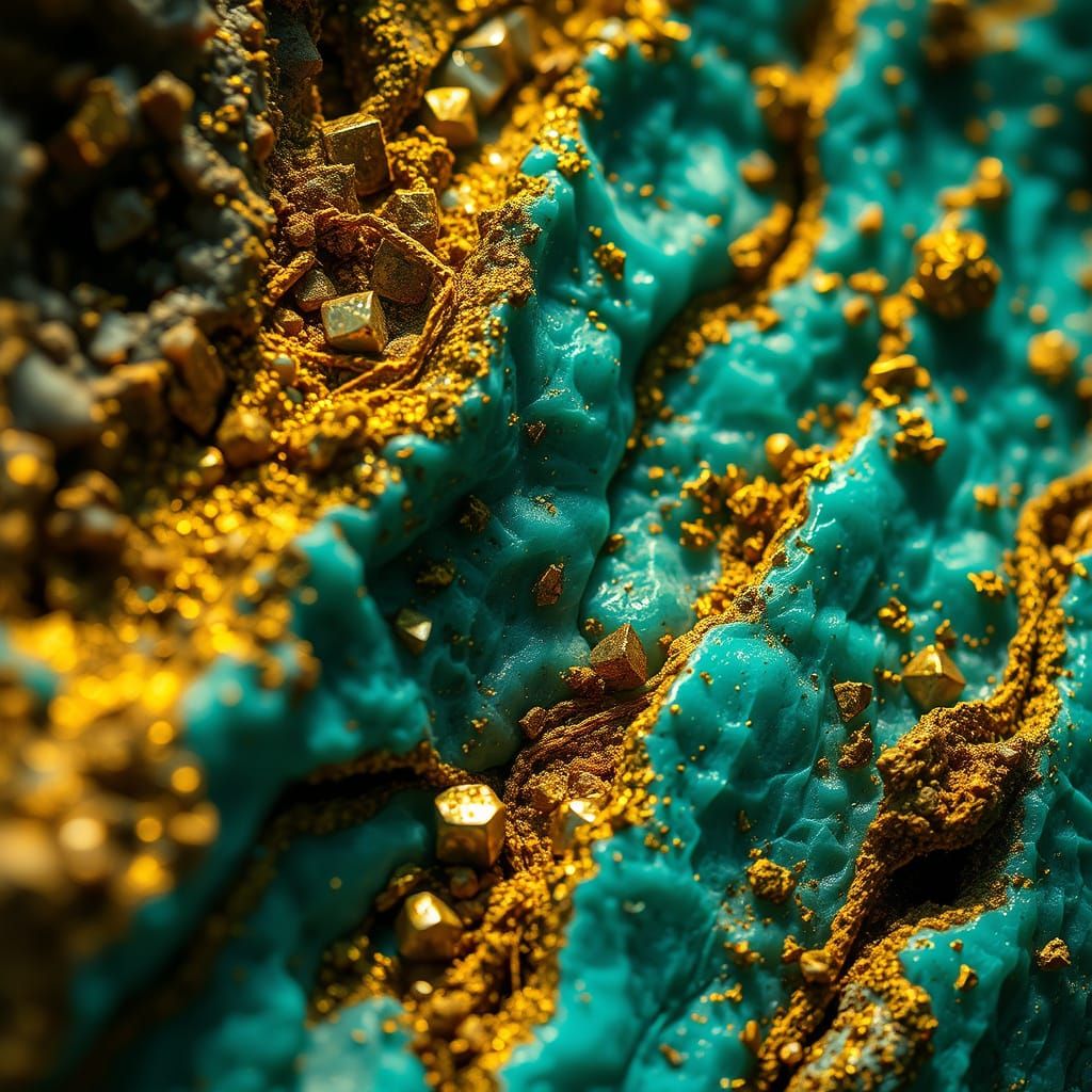 Turquoise Vein with Pyrite Crystals in Golden Light