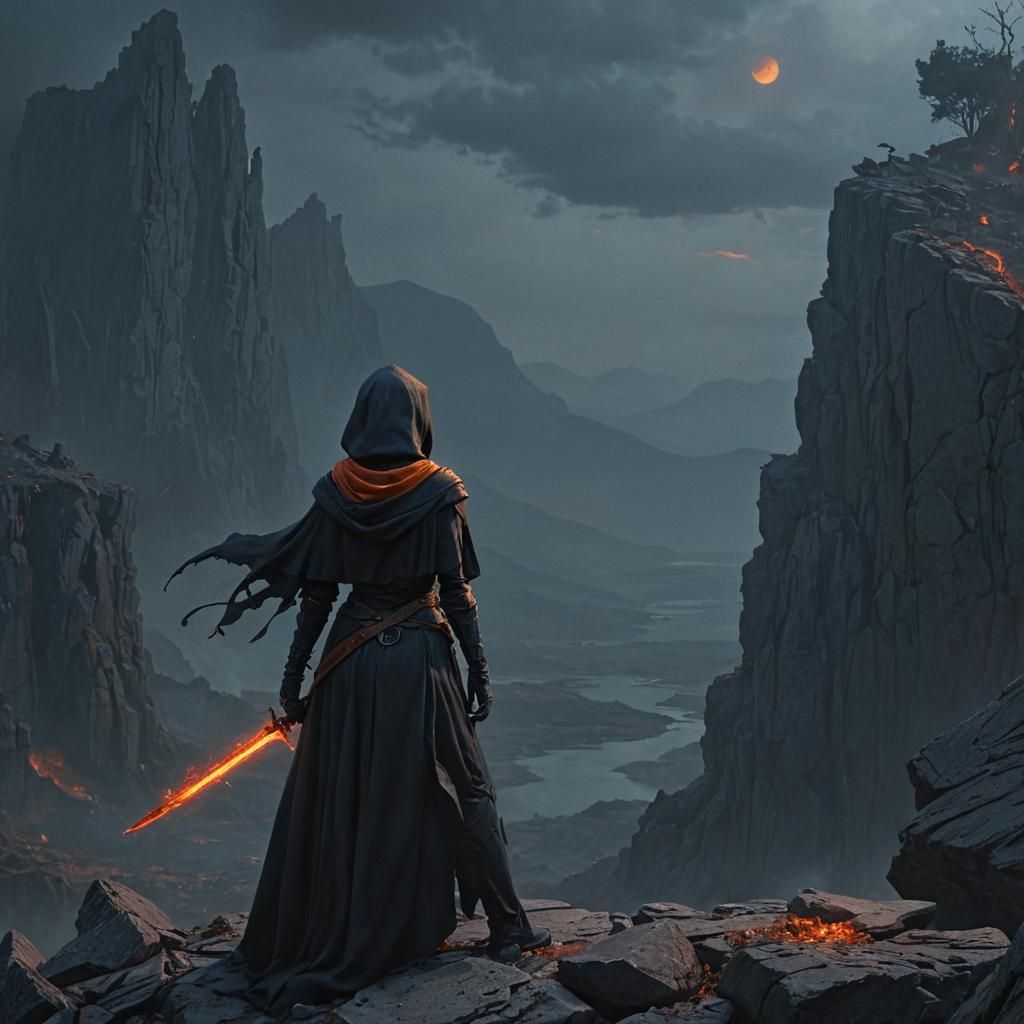 Fantasy Grim Reaper Observes Distant Battle