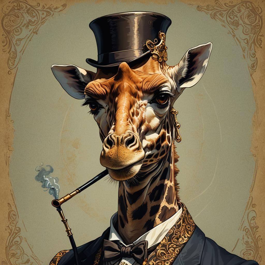 Highly Stylized Giraffe Gentleman with Luxuriant Mustache