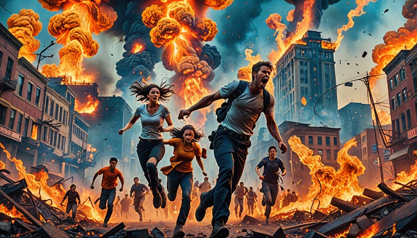 Apocalyptic City Engulfed in Flames: Environmental Disaster